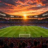 Champions League match at sunset