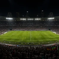 Nighttime sports frenzy in a packed stadium