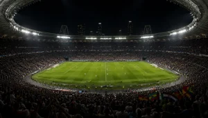 Nighttime sports frenzy in a packed stadium